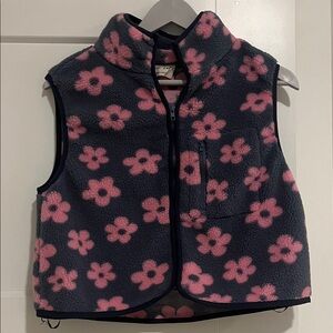 women’s Floral Fleece Vest - Pink Flowers on Navy